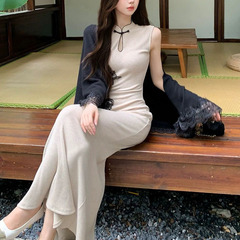 新中式国风女装套装2025秋季新款清冷贵气感披肩旗袍连衣裙两件套