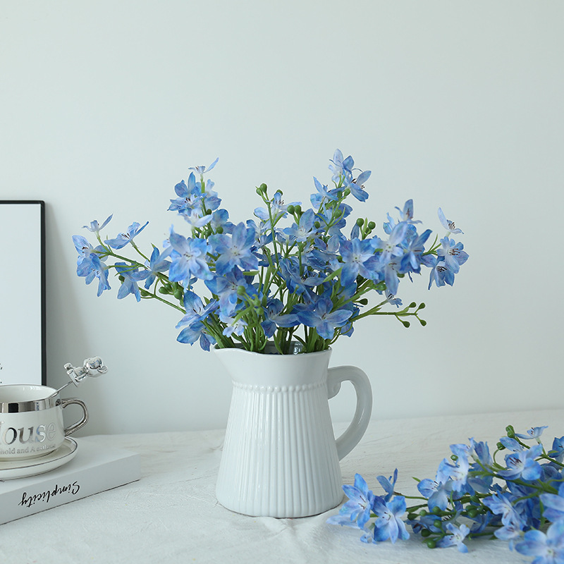 Simulation chamomile daisy fake flower bundle 3 prong delphinium home wedding decoration ornaments high-level simulation flower Simulation chamomile daisy fake flower bundle 3 prong delphinium home wedding decoration ornaments high-level simulation flower