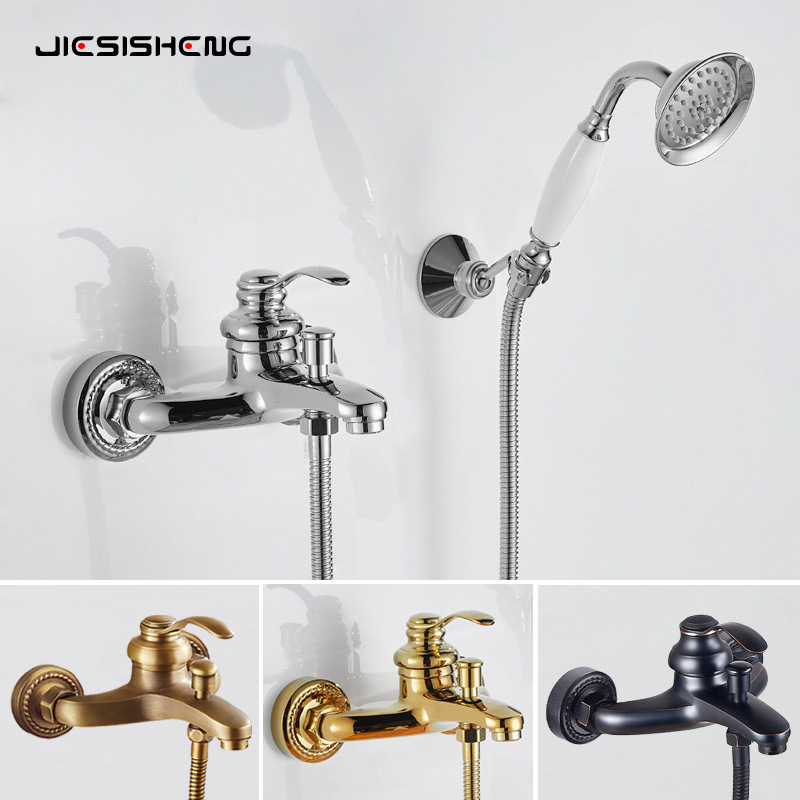 French Brass Simple Shower Set Without Top Spray Handheld Shower Head Home In-Wall Bathtub Faucet