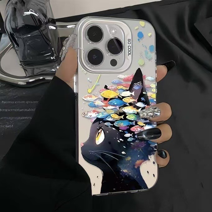 El nuevo gato quiere pescado para iPhone 16 funda para teléfono móvil 11 Apple 15promax/14 anti-caída 13pro personalidad 12