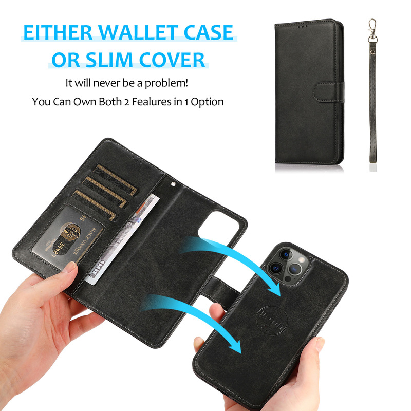 S25U Calf Print Mobile Phone Case 2-in -1 for Apple 16 Protective Case Split A16 Wallets Flip Leather Case