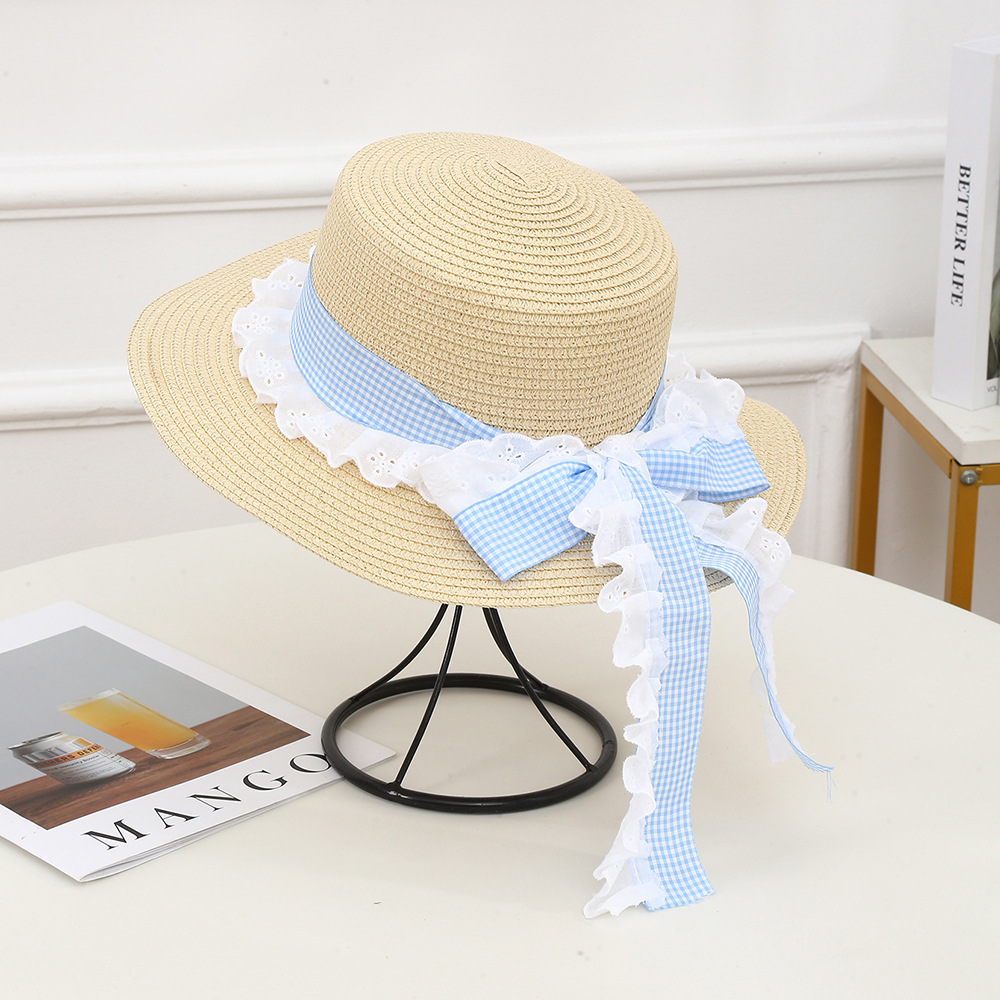 Sombrero de paja con lazo – estilo veraniego, ala ancha, para playa o vacaciones al aire libre