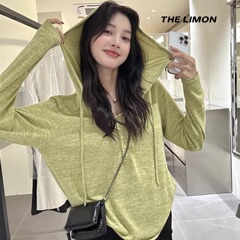 THE LIMON柠檬绿茶2025秋季慵懒风连帽针织衫宽松显瘦休闲上衣女