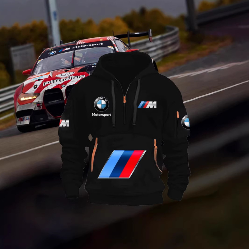 2025 Cross-Border 250g Healthy Fleece-Lined Bmw Logo Men's Multi-Pocket Zip-Up Hoodie 243