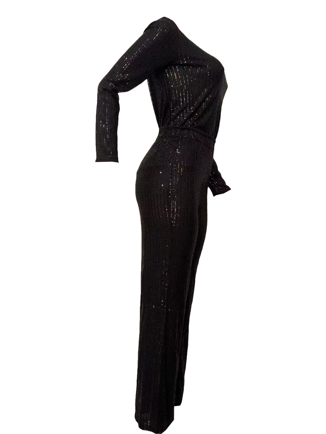 Women's Clothing new sequined solid color long sleeved trousers two piece set_voghion.com
