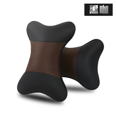pair of leather car pillow | Headrest - a-pair-of-color-blocked-headrests-black-coffee-color