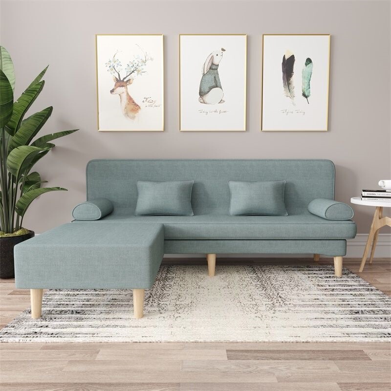 Solid Wood Sofa for Small Apartments, Dual-Purpose Foldable Sofa Bed for Rental, Double-Seater, Trendy Living Room Fabric Sofa