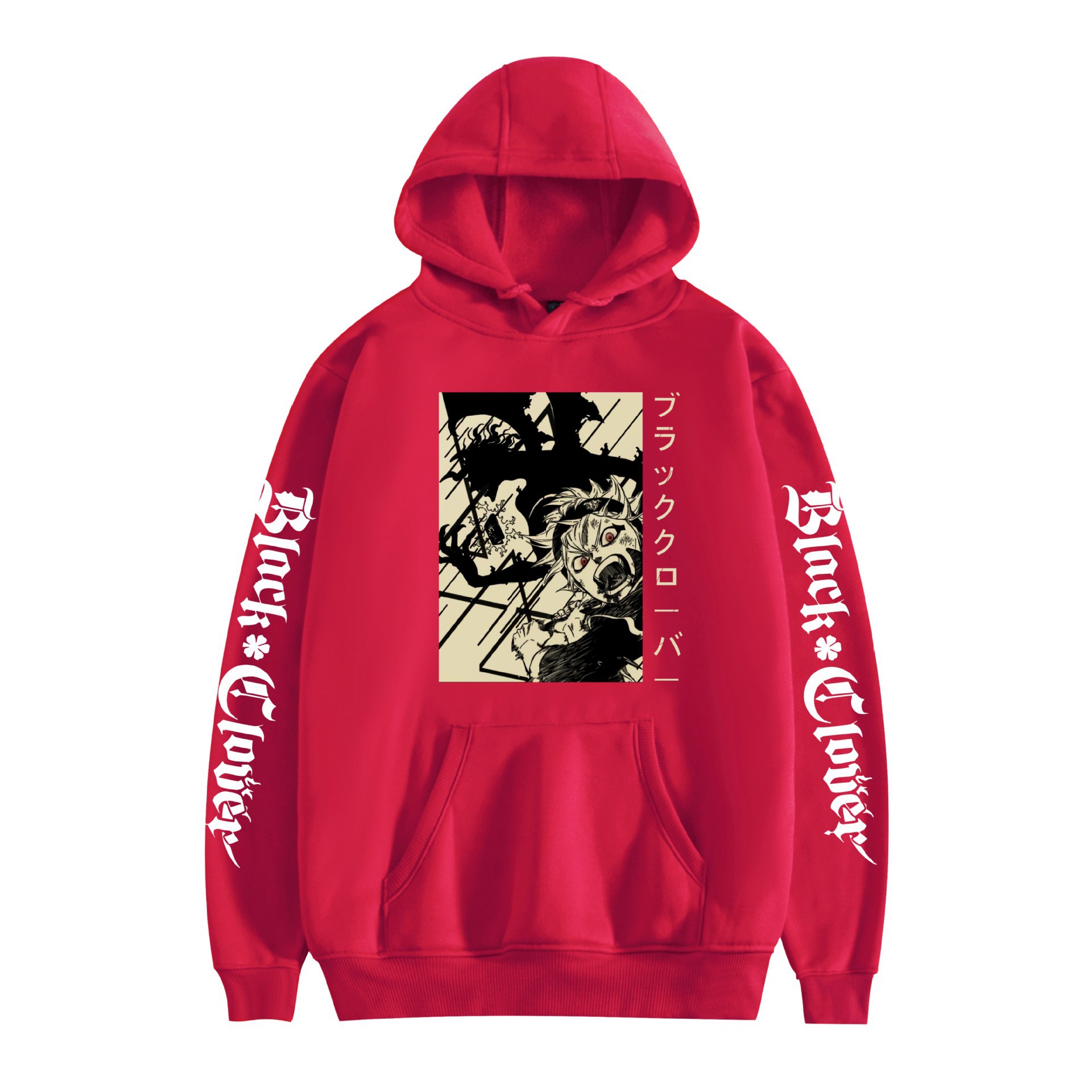 Suéter con capucha periférico de animación de trébol de cuatro hojas negro bidimensional marca de moda sudadera con capucha suelta casual más chaqueta de terciopelo nuevo