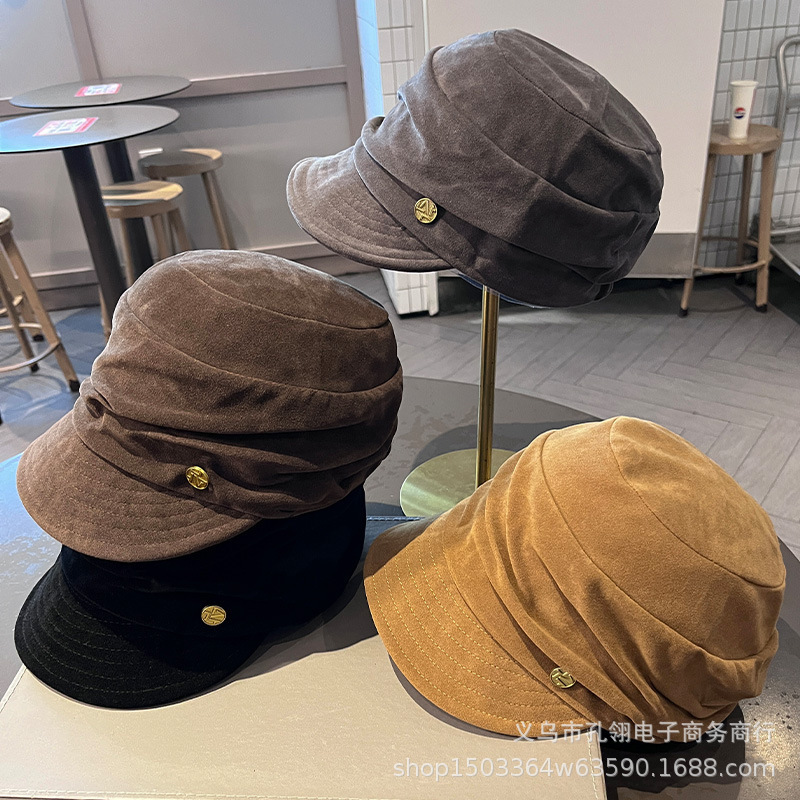复古英伦风麂皮绒鸭舌帽子女秋冬保暖防风报童帽时尚轻奢风马术帽|undefined