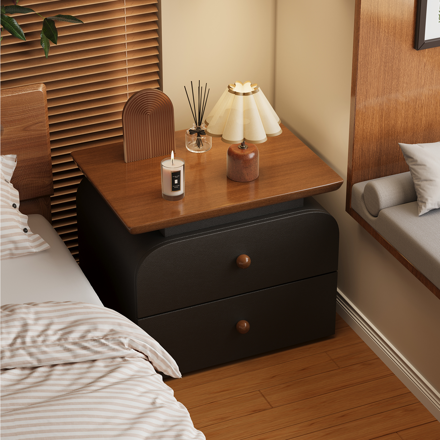 Installation-Free Solid Wood Bedside Table New Small Home Bedroom Medieval Cream Style Simple Modern Storage Cabinet