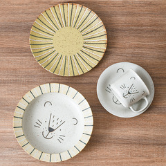 日本進口美濃燒莫格午餐淺盤深盤可愛動物日式家用陶瓷平盤多用盤