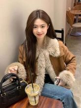 2025冬新款美拉德棕色复古麂绒皮外套女短款减龄小个子年轻款外套