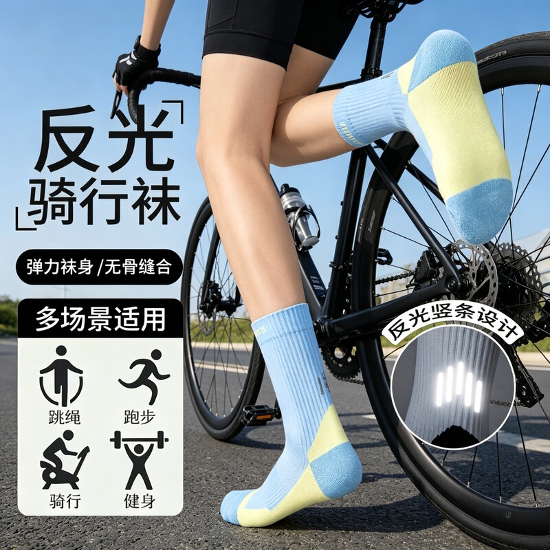 Road Cycling Socks, Women's Reflective Cycling Socks, Running Anti-Odor Mountain Bike Long Socks, Moisture-Wicking and Breathable Road Cycling Socks, Women's Reflective Cycling Socks, Running Anti-Odor Mountain Bike Long Socks, Moisture-Wicking and Breathable