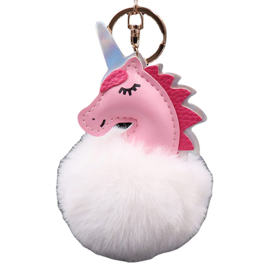 Nuevo unicornio piel bola llavero bolso de las mujeres colgante felpa coche llavero colgante fábrica al por mayor