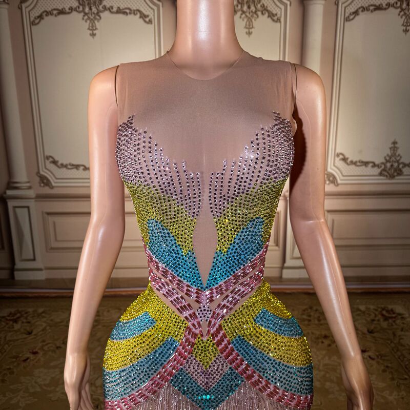 ZD Birthday Dress Colorful Sexy Tight-Fitting Bodycon Long Dress European and American Fashionable Runway Show Dress Bohemian ZD Birthday Dress Colorful Sexy Tight-Fitting Bodycon Long Dress European and American Fashionable Runway Show Dress Bohemian