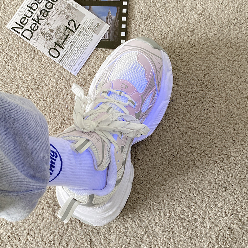 2025春季新款变色紫老爹鞋男ins潮网红超火白色厚底增高运动鞋男