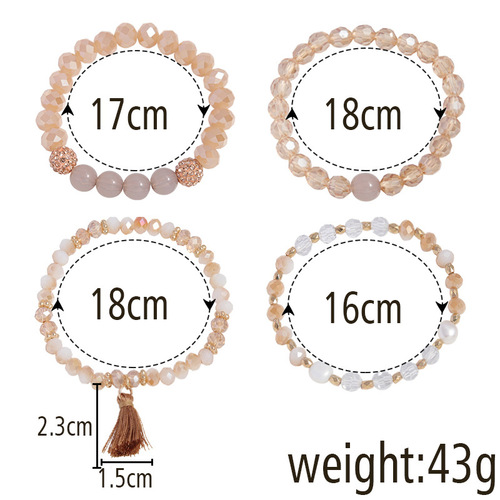 Korean Style Fashion Elastic Cord Multi-Strand Beads Lady Bracelet Set Retro Bohemian Fringe Pendant Jewelry for Women