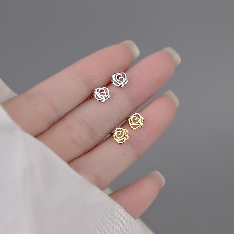 1 Pair Simple Style Rose Sterling Silver Plating Ear Studs display picture 2