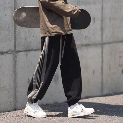 Striped pants for men, spring, autumn, and winter, trendy brand, tie-up casual long pants, loose sporty briefs