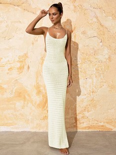 Yangyang Foreign Trade New Cross-Border European and American Amazon Long Beach Dress Sexy Hollow Knitted Beach Sun Protection Cover-Up