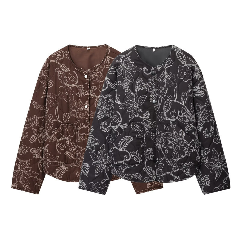 Factory Ready-Made Export Women's Clothing Wholesale 2025 New Fashion Elegant Mature Quilted Embroidered Coated Jacket