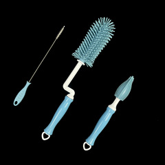 360-degree rotating bottle brush set, made of food-grade silicone, baby bottle nipple brush, 304 stainless steel straw brush