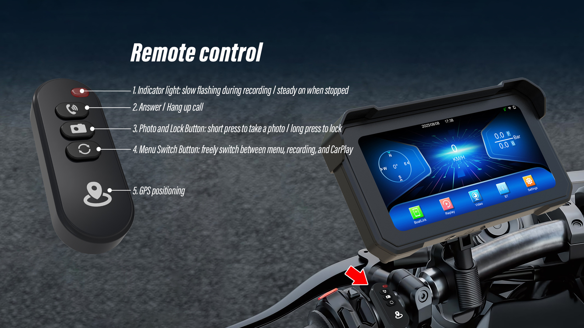 Cross-Border New Product 6inch Motorcycle Dashcam with Dual Front and Rear Cameras, Wireless Motorcycle Carplay Screen