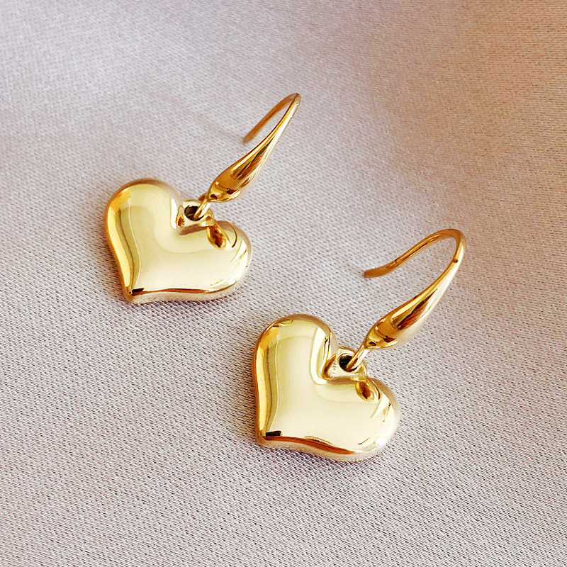 Fashion new heart-shaped simple solid 14k gold titanium steel ear hooks