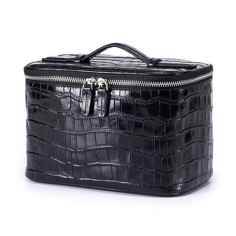 Cross-Border Hot-Selling Genuine Leather Crocodile Pattern Storage Bag, Makeup Bag with Mirror, Large Capacity, Portable Hand-Held Cosmetic Bag Cross-Border Hot-Selling Genuine Leather Crocodile Pattern Storage Bag, Makeup Bag with Mirror, Large Capacity, Portable Hand-Held Cosmetic Bag