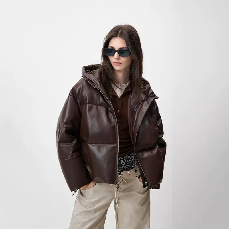 真皮羽绒服女新款连帽保暖绵羊皮外套90白鸭绒面包服