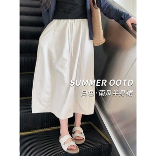 白色南瓜裙女2026新款夏季大码a半身裙高腰宽松速干工装山本长裙