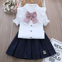 超洋气女童夏装套装洋气新款女大童白短袖衬衫百褶短裙半身裙韩