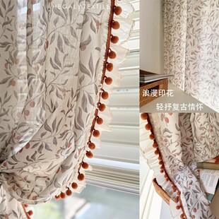 Nanyang Style Retro Linen Texture American 3D Digital Printing Red Cherry Gauze Curtain French Medieval Bedroom Literature