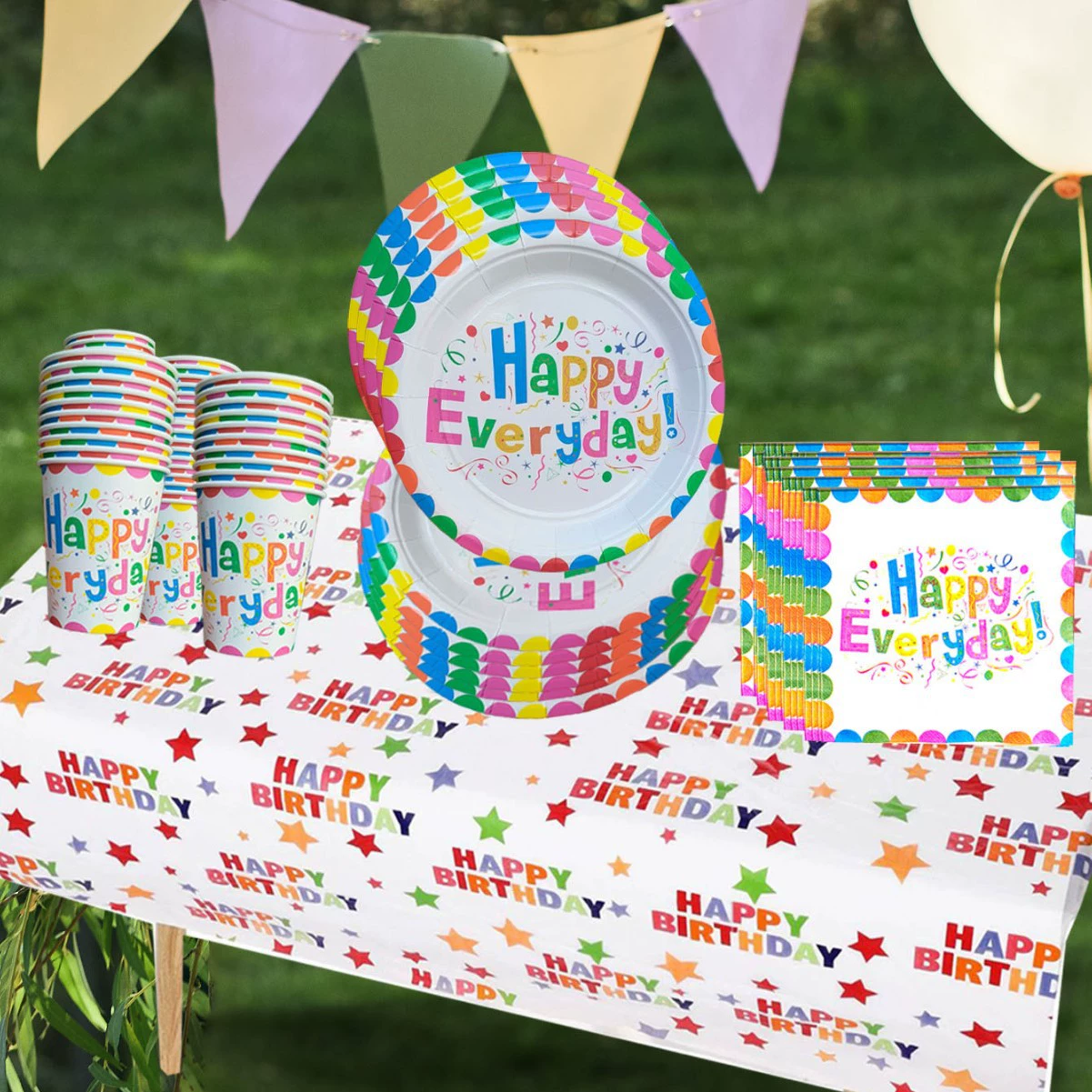Новый красочный набор бумажных стаканчиков и тарелок с воздушными шарами и принтом, европейский и американский набор одноразовой посуды для дня рождения, вечеринки, дня рождения
