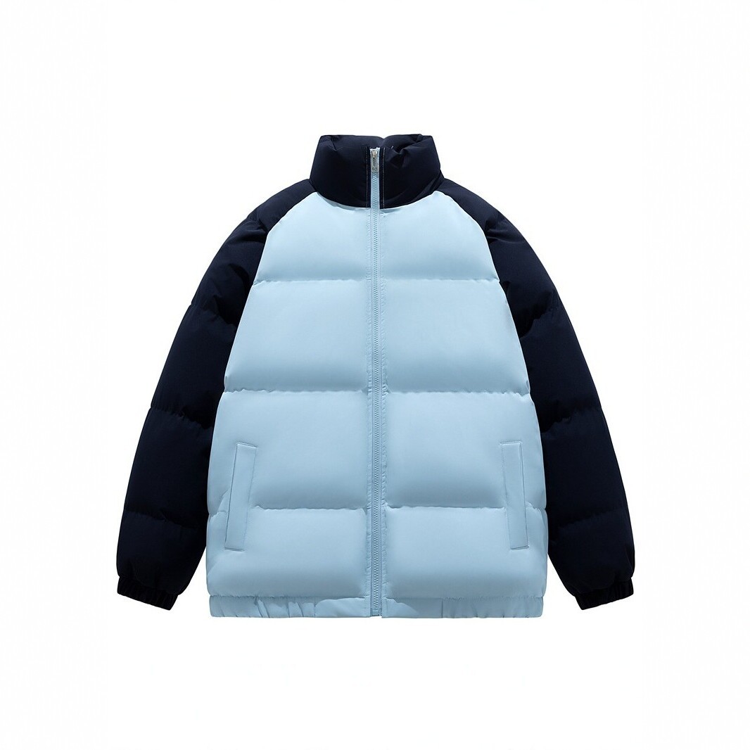New winter color-blocked stand-collar cotton jacket for men, thickened and warm, couple's casual coat, sports cotton jacket