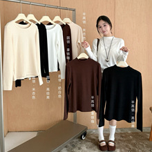 HELLOVAVA秋冬暖肤慕斯打底衫女秋冬中高领叠穿纯色百搭圆领上衣