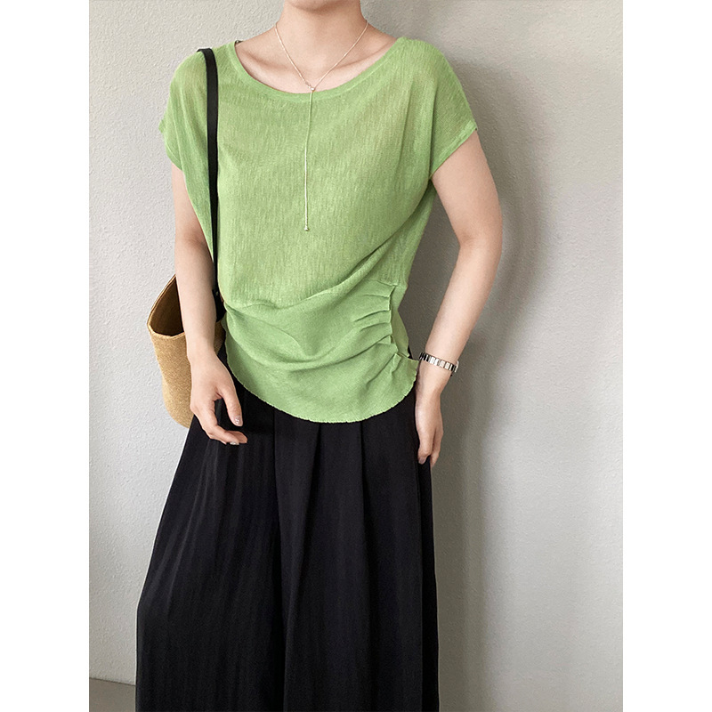 Jiangzuo Little Elegant Paper Figure Korean Style Design Knitted Short Sleeve Top for Women 26 Summer Slimming T-Shirt M1082 Jiangzuo Little Elegant Paper Figure Korean Style Design Knitted Short Sleeve Top for Women 26 Summer Slimming T-Shirt M1082