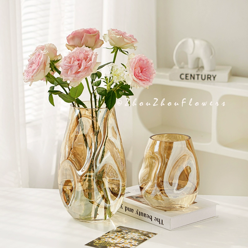 Ваза украшение гостиной с цветочным стеклом прозрачная вода, розы, высокие цветы, легкие и роскошные