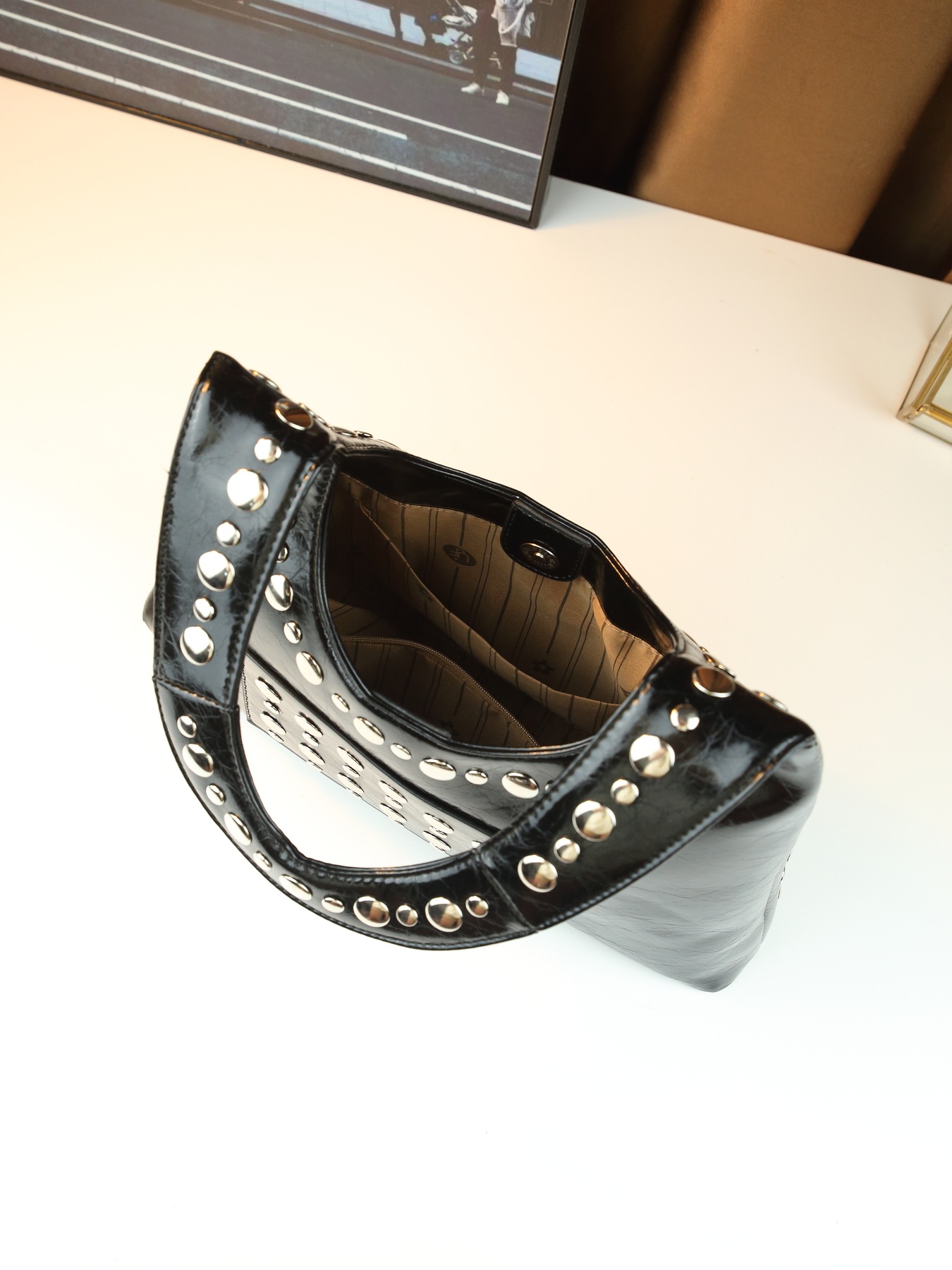 Borsa a mano con borchie da donna borsa a spalla stile punk cool_voghion.com