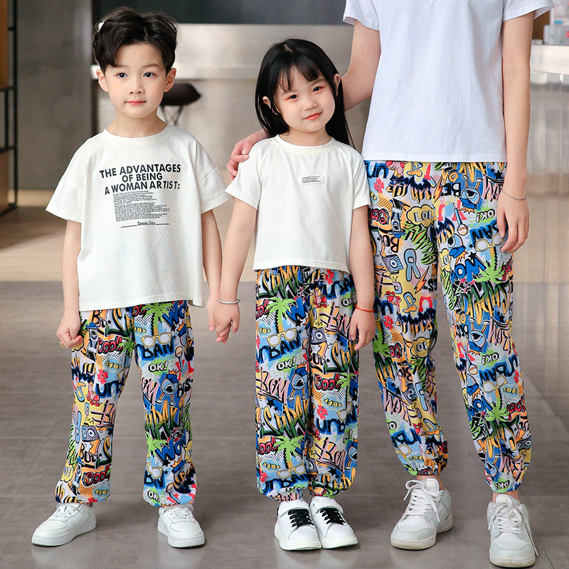 Nuevos pantalones a prueba de mosquitos para niños de verano Pantalones para padres e hijos pantalones a prueba de Mosquitos de algodón para niños Pantalones anchos para niñas bloomers algodón seda