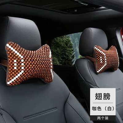 Bead Headrest, New Car Neck: Headrest - wing-brown-white-headrest-1-pair