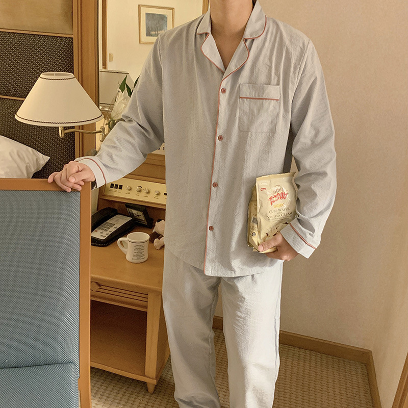 Product details picture_real shot#new product#Men's comfortable and loose striped early autumn pajamas and home clothes set