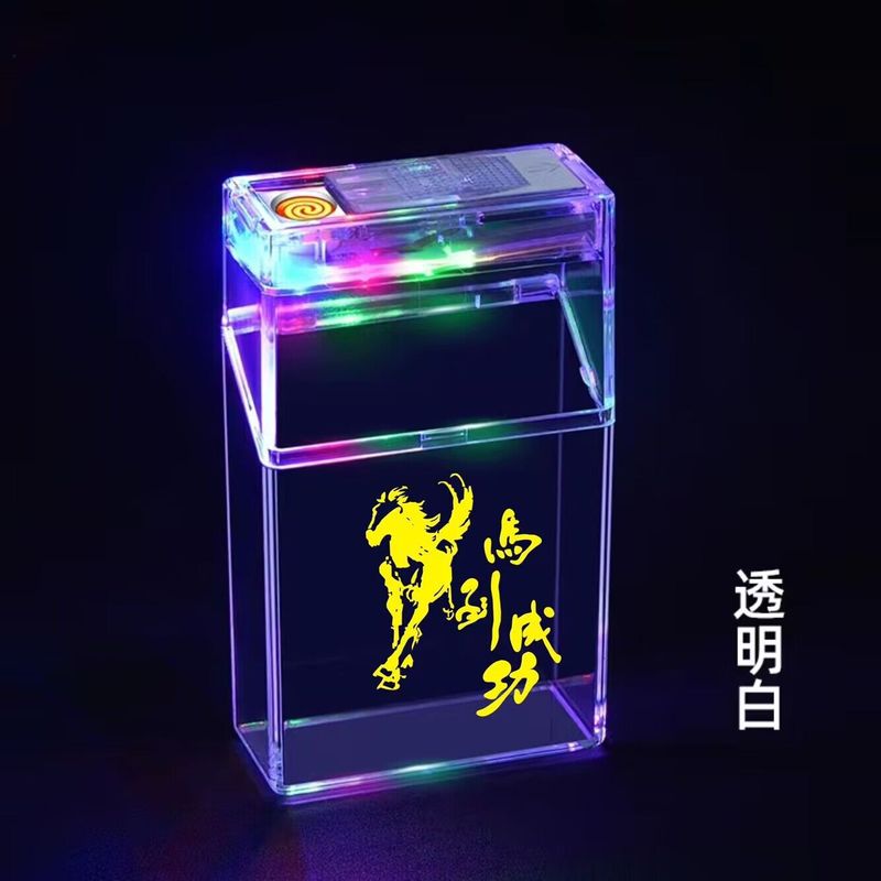 卸売雰囲気灯透明シェル可視点滅ライトタバコケース20本入り充電式ライター一体型パッケージフリップカバー耐圧|undefined