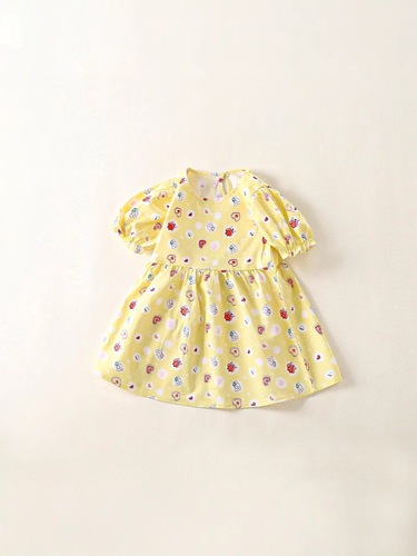 New girls' dress for middle and small children, casual printed short-sleeved round neck children's princess dress, floral baby dress