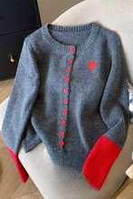 感超好看撞色针织开衫外套女秋冬季内搭上衣软糯灰色毛衣