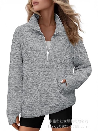 Women's sweatshirt for autumn and winter, Amazon European and American fashion new quilted half-zip pocket top for women Women's sweatshirt for autumn and winter, Amazon European and American fashion new quilted half-zip pocket top for women