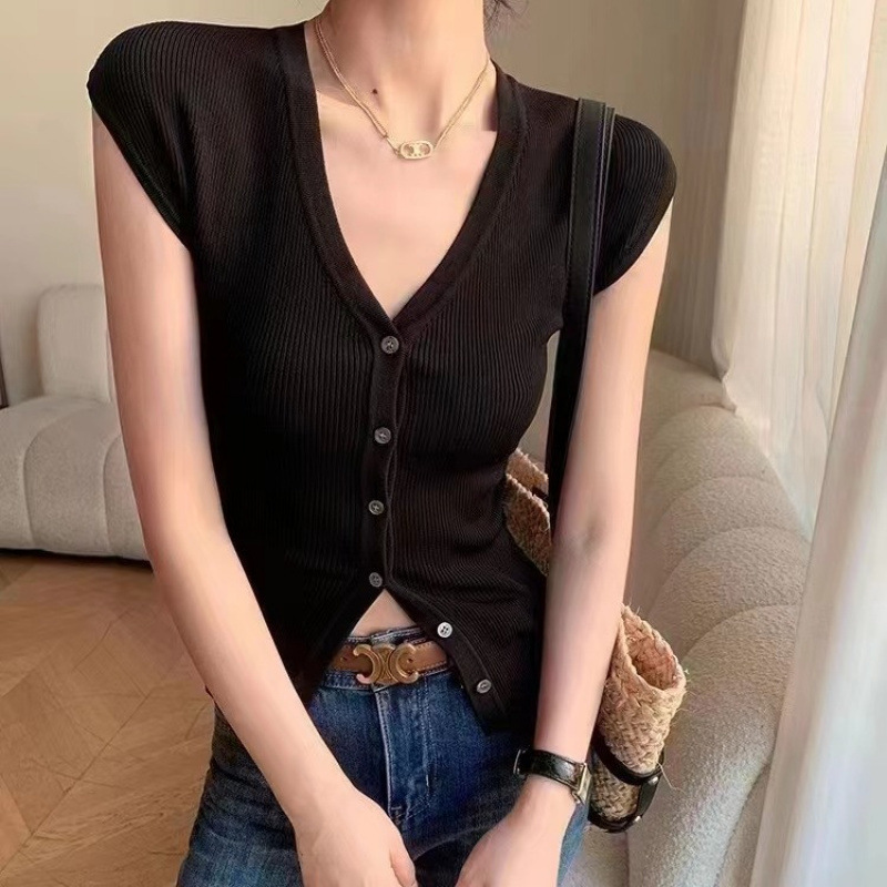 Summer New Style Slim-Fit, Elegant, Pure and Alluring Knit Cardigan with Small Flutter Sleeves, Unique Design Top for Women Summer New Style Slim-Fit, Elegant, Pure and Alluring Knit Cardigan with Small Flutter Sleeves, Unique Design Top for Women
