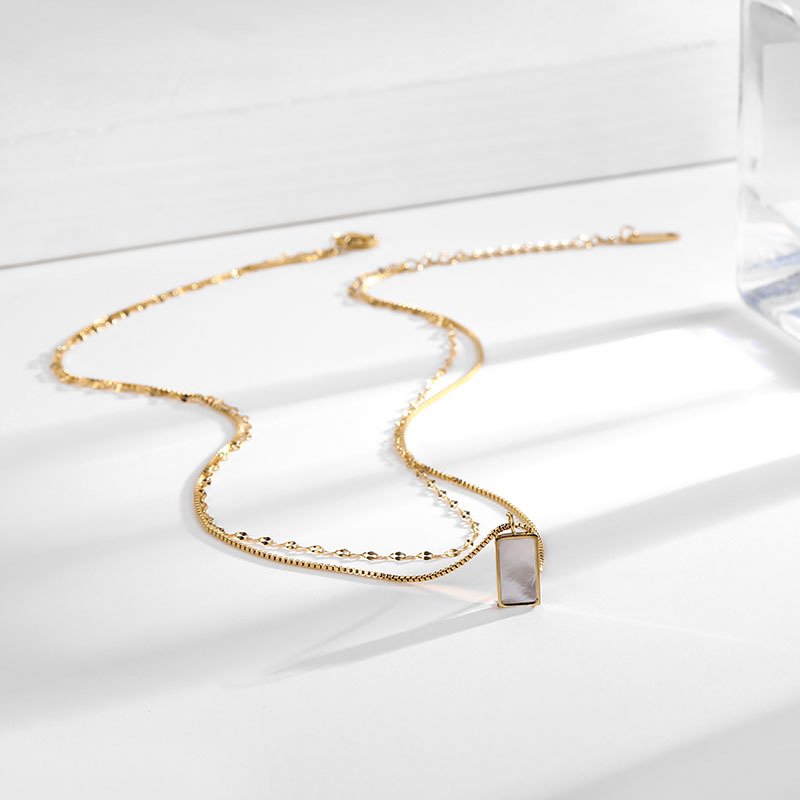 Layered Necklaces Classification Titanium Steel Chain Material coffee bean chain, box chain Chain Type 1 Piece Quantity Vacuum Plating PVD Coated Real Gold Plated 18K Rectangle 304 Stainless Steel Simple Style Waterproof Non Tarnish Titanium Layered Necklaces