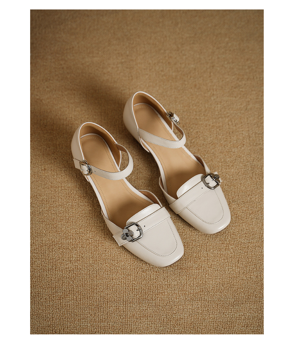 Sandal nữ gót thấp 3,5 cm đầu vuông quai ngang có khóa, phong cách thanh lịch — màu trắng ngà chi tiết 12