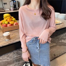 长袖面膜t恤女薄款2025夏装新款宽松冰丝防晒空调罩衫粉色上衣潮